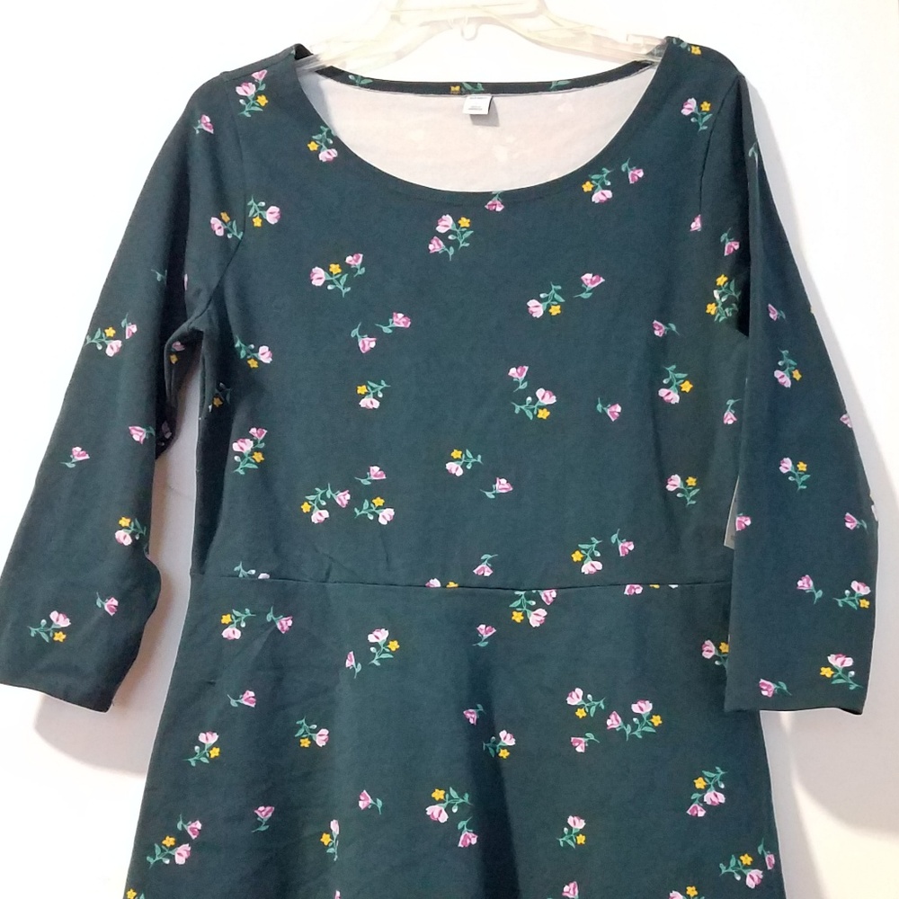 Old Navy Teal Floral Ponte Knit Fit & Flare Dress - Picture 7 of 7